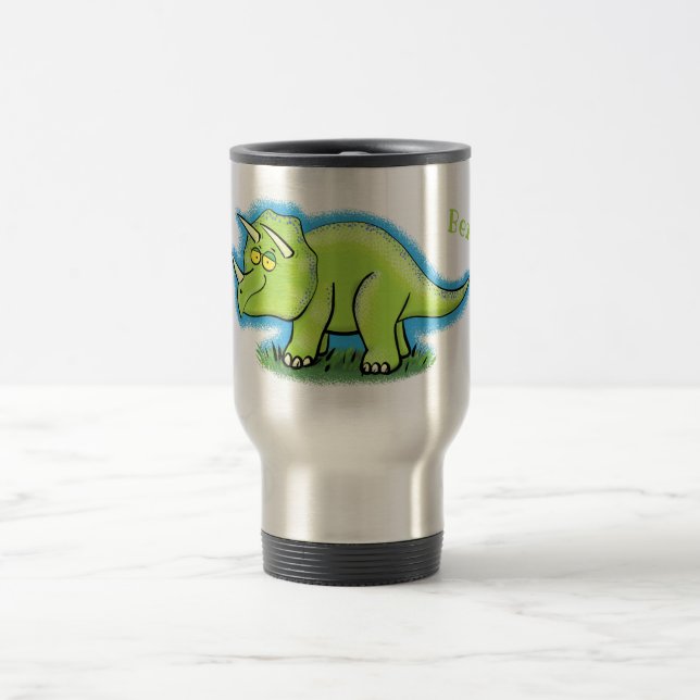 Taza De Viaje Personalizado de dinosaurios de triceratops verde  (Centro)