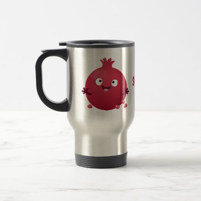 Taza De Viaje Personalizado de frutas pomegranadas alegres (Izquierda)