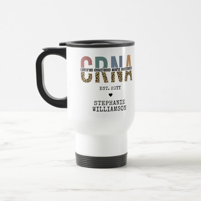 Taza De Viaje Personalizado de la CRNA Certificado de enfermero  (Izquierda)