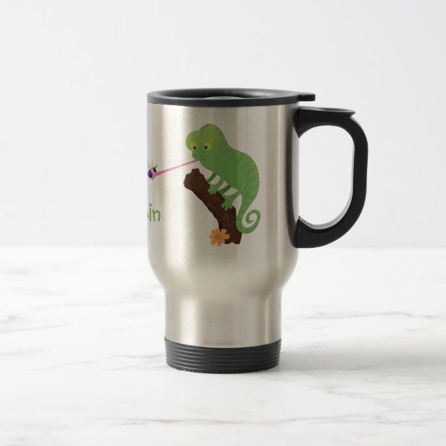 Taza De Viaje Personalizado de lagarto de camaleón verde lindo (Derecha)