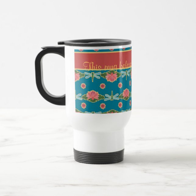 Taza De Viaje Personalizado de lirios de agua y libélulas Mug de (Izquierda)