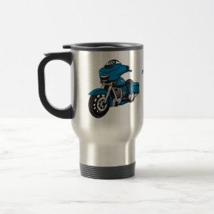 Taza De Viaje Personalizado de moto azul feliz