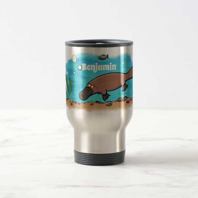Taza De Viaje Personalizado de natación de Platypus Cute (Centro)