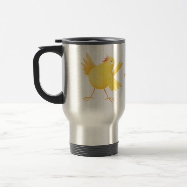 Taza De Viaje Personalizado de pájaro canario amarillo cantando  (Izquierda)