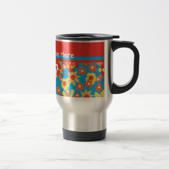 Taza De Viaje Personalizado de viajes con flores Naranjas Ditsy (Derecha)