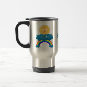 Taza De Viaje Personalizado del arco iris de la nube de sol feli