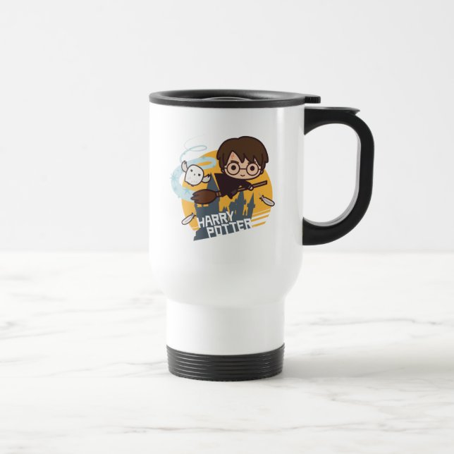 Taza De Viaje Personalizado Harry y Hedwig Flying Past Hogwarts (Derecha)
