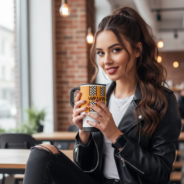 Taza De Viaje Personalizado Huella de carreras de oro amarillo y (Subido por el creador)