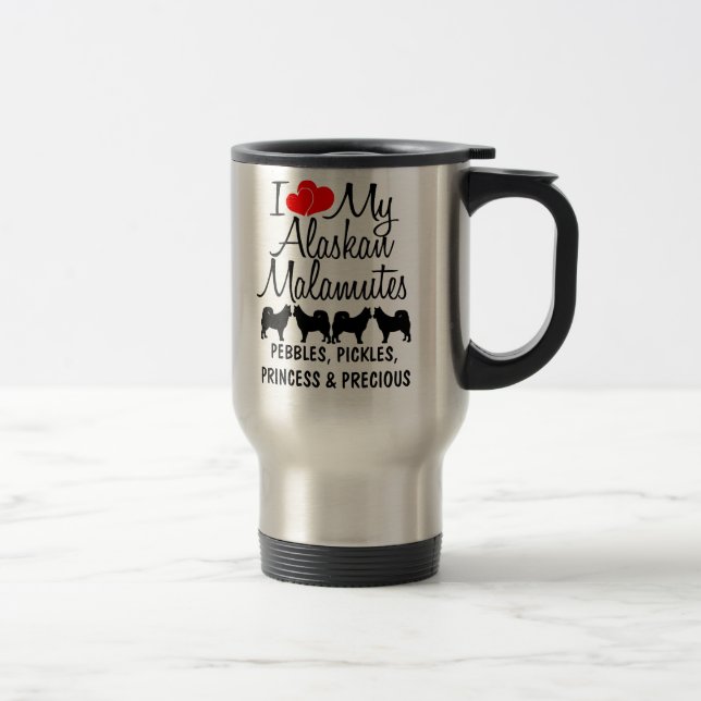 Taza De Viaje Personalizado I Love My Four Alaskan Malamutes Mug (Derecha)