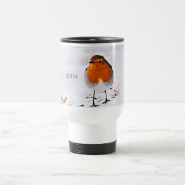 Taza De Viaje Personalizado lindo Robin pájaro en la nieve añada