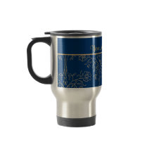 Personalizado Mug de viaje, azul oscuro, patrón de