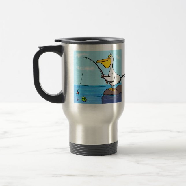 Taza De Viaje Personalizado pelícano de pesca divertida (Izquierda)