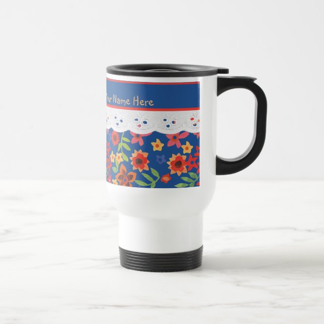 Taza De Viaje Personalizado Retro Floral, Faux Lace Travel Mug (Derecha)