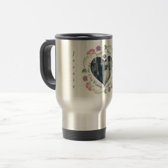 Taza De Viaje Personalizado Romántico Acontecimiento Floral Cora (Anverso izquierdo)
