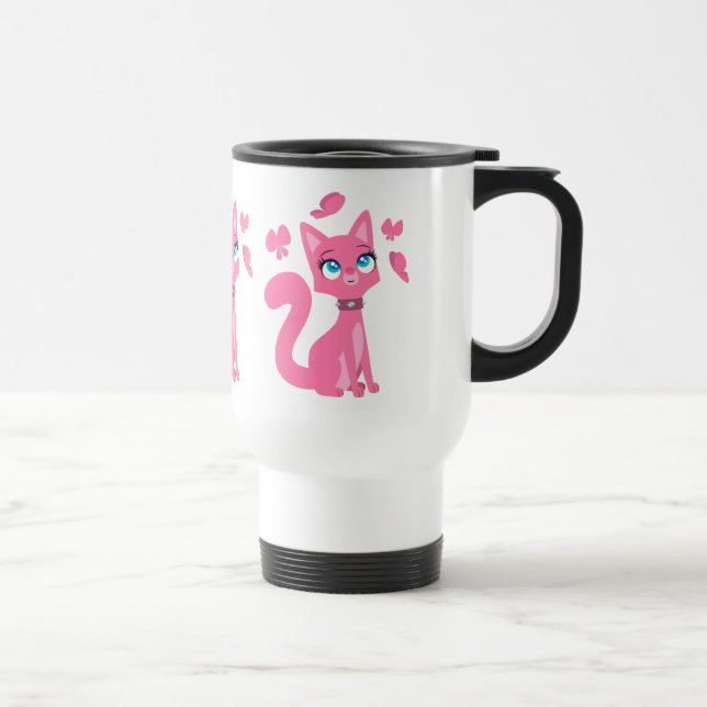 Taza De Viaje Personalizado rosado lindo, paso a paso de gato y  (Derecha)