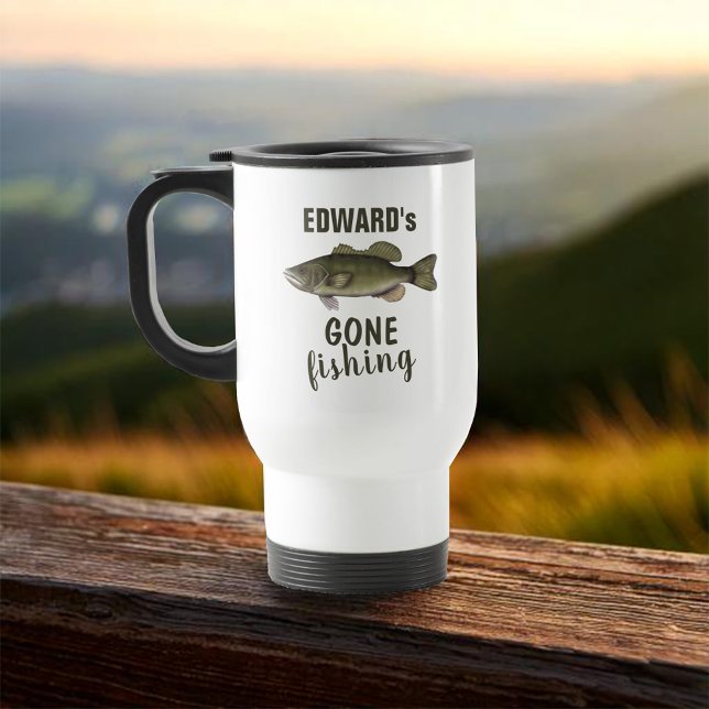 Taza De Viaje Personalizado se fue de pesca Keepsake (Gone fishing custom travel mug)