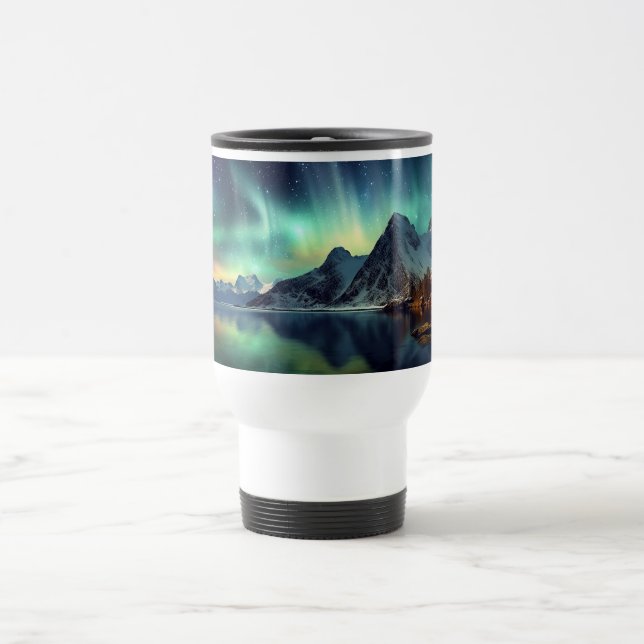 Taza De Viaje Personalizado Texto Aurora Borealis (Centro)