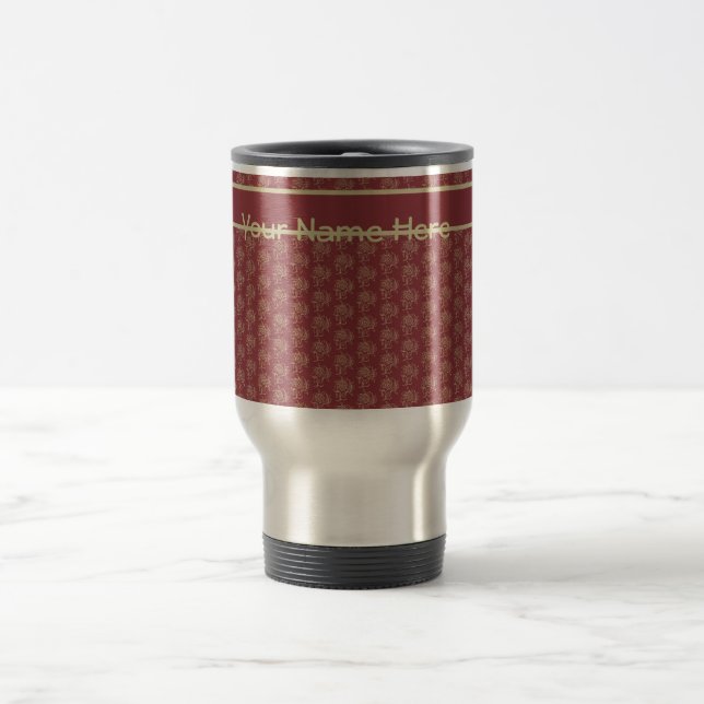 Taza De Viaje Personalizado Travel Mug, Maroon Mini-print (Centro)