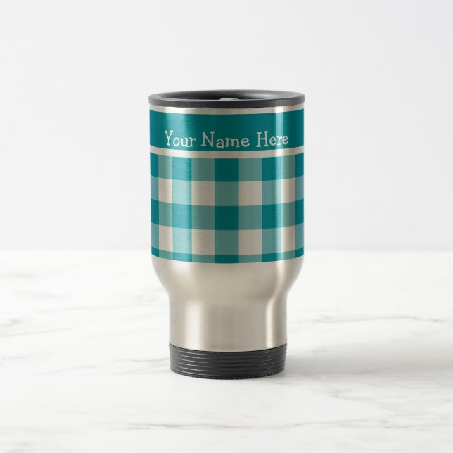Taza De Viaje Personalizado Travel Mug, Verde azulado y blanco C (Centro)