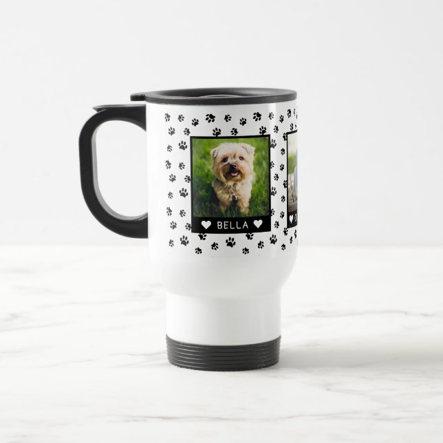 Taza De Viaje Personalizado Tres fotos de Mascotas Nombres de im (Izquierda)