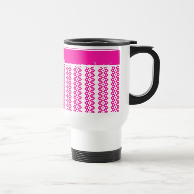 Taza De Viaje Personalizado White Travel Mug, Candy Pink Geométr (Derecha)