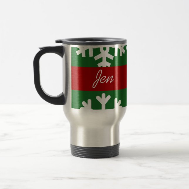 Taza De Viaje Personalizar Green Snowflake Travel Coffee Mug (Izquierda)