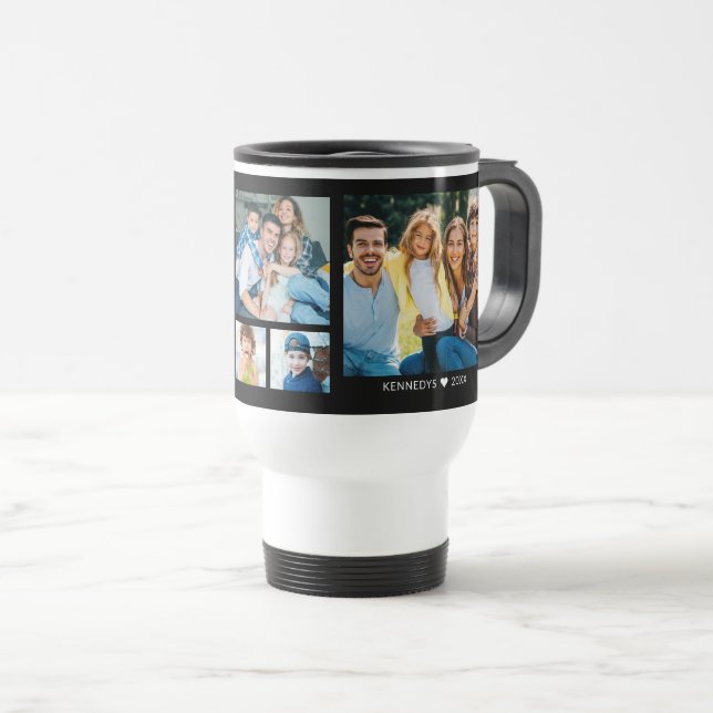 Taza De Viaje Personalized  5 Photo Collage Family Quote Black (Anverso derecho)