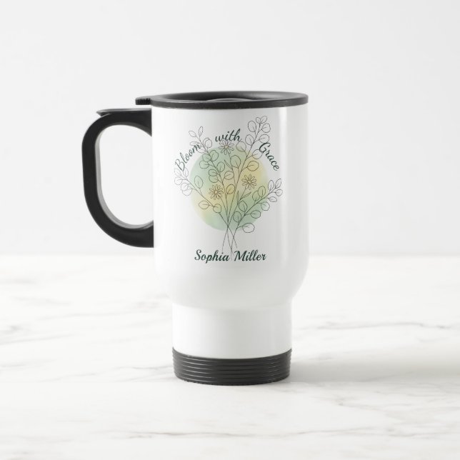 Taza De Viaje Personalized April Birth Flower Daisy Custom Name (Izquierda)