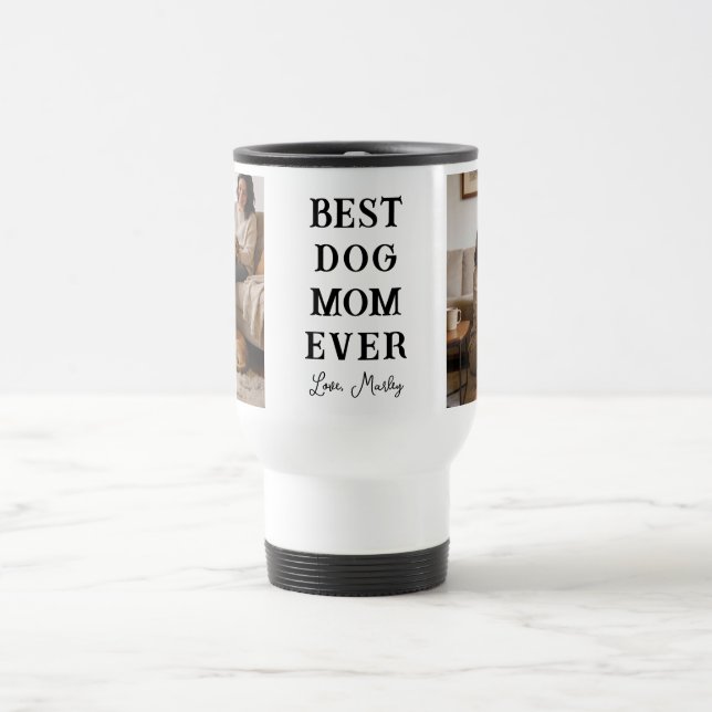 Taza De Viaje Personalized Best Dog Mom 2 Photo | Mother’s Day (Centro)