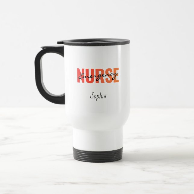 Taza De Viaje Personalized Emergency Nurse Bold Typography (Izquierda)