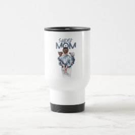 Taza De Viaje Personalized Super Mom with Son and Daughter Gift