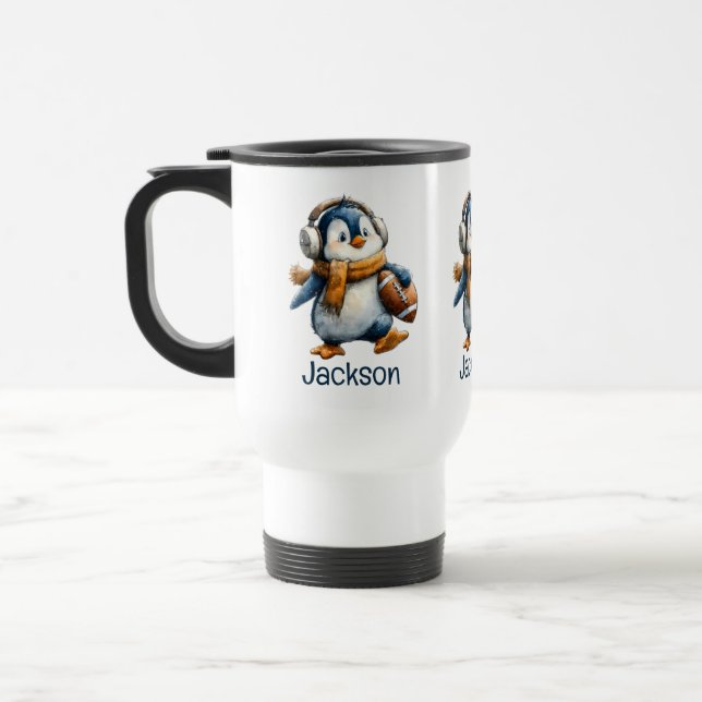Taza De Viaje Personalized Winter Penguin Football Kid (Izquierda)