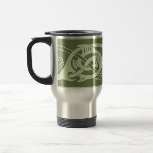 Taza De Viaje Pescado celta de Knotwork en verde