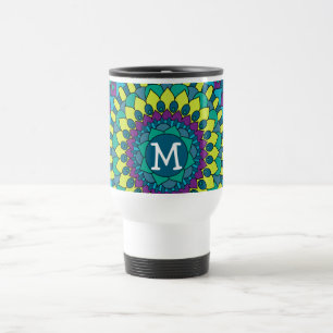 Taza De Viaje Pétalos de flores bohemias divertidos con monogra
