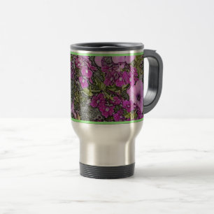 TAZA DE VIAJE PETUNÍAS DE COLOR ROSA Y PURPURA