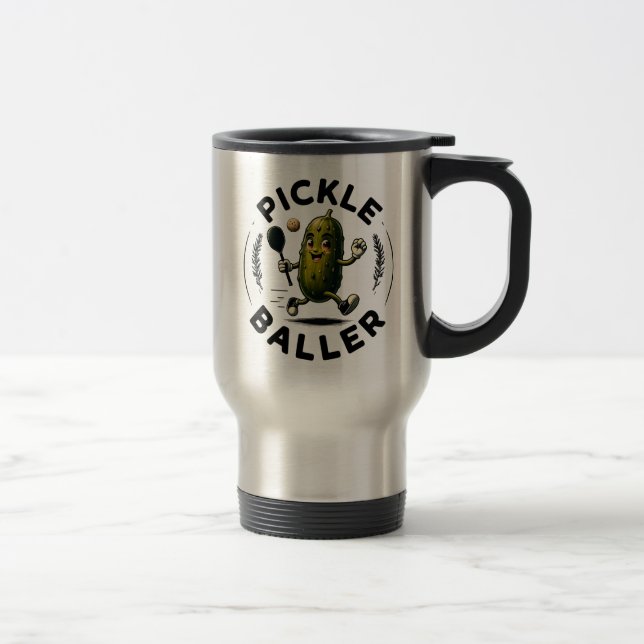 Taza De Viaje Pickle Baller Travel Mug - Arte de Pickleball Vint (Derecha)