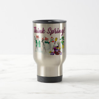 Taza De Viaje Piense los muñecos de nieve de la primavera con la
