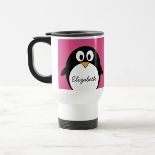Taza De Viaje pingüino lindo del dibujo animado con el fondo