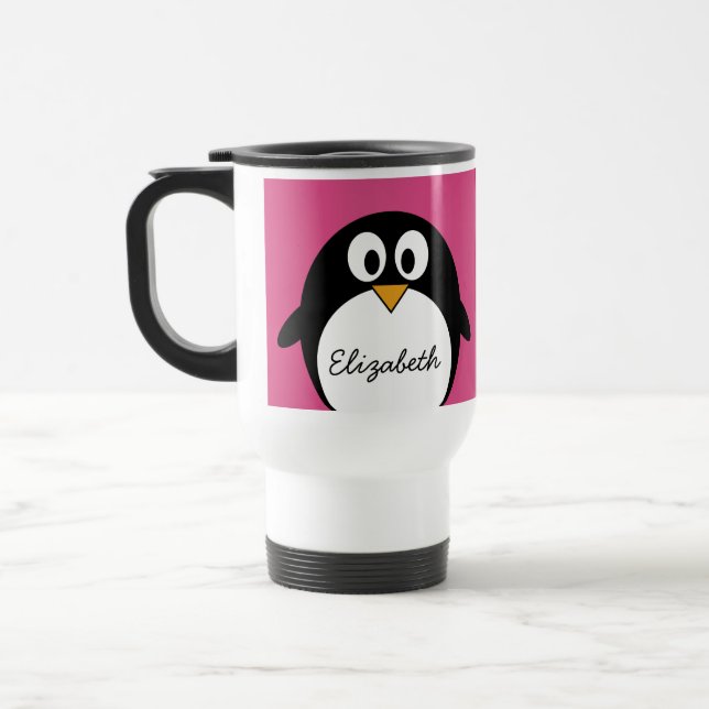 Taza De Viaje pingüino lindo del dibujo animado con el fondo (Izquierda)