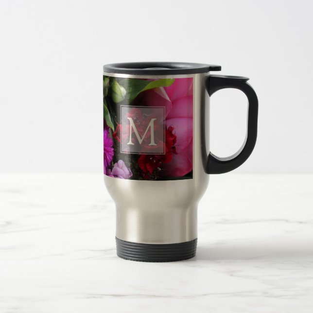 Taza De Viaje Pink and Violet Flowers Monogram (Derecha)