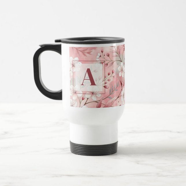 Taza De Viaje Pink cherry blossom monogram (Izquierda)