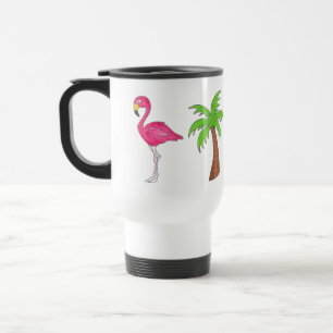 Taza De Viaje Pink Flamingo Tropical Island Palm Tree Paradise