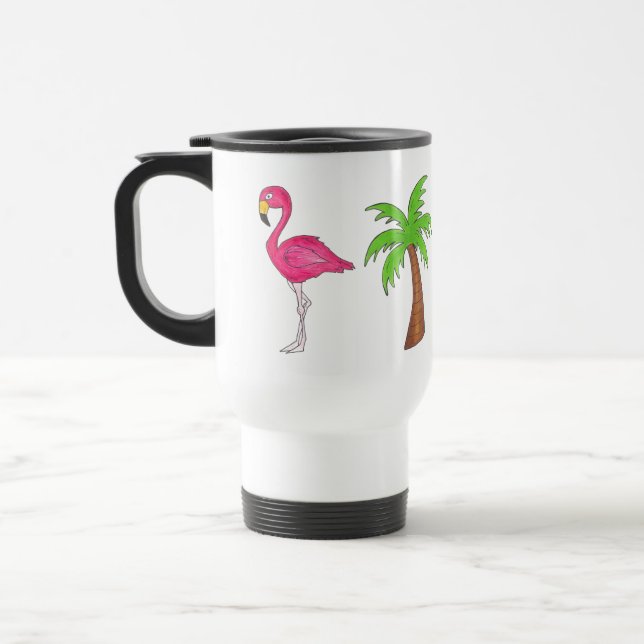 Taza De Viaje Pink Flamingo Tropical Island Palm Tree Paradise (Izquierda)