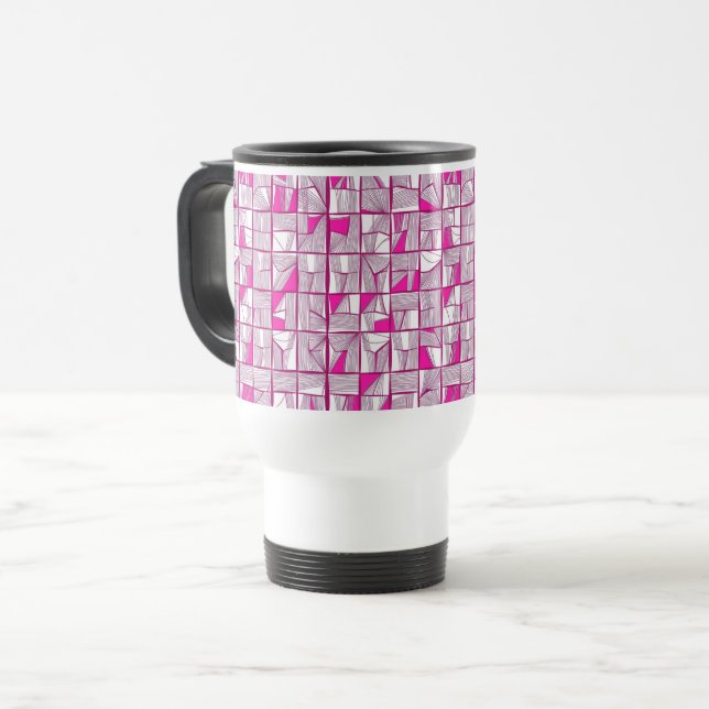 Taza De Viaje Pink & Magenta Geometric Block Pattern  (Anverso izquierdo)