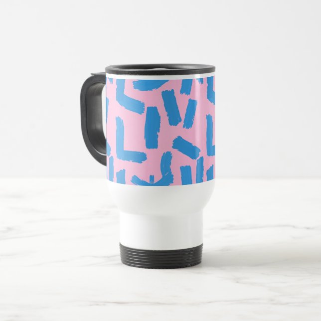 Taza De Viaje Pink with Blue Brushstroke Pattern (Anverso izquierdo)