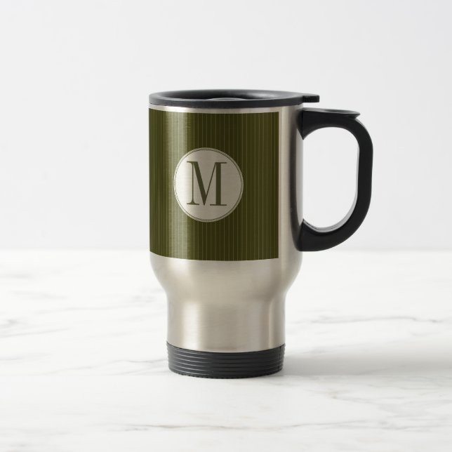 Taza De Viaje Pinstripe de oliva Monograma único Mug (Derecha)