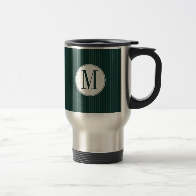 Taza De Viaje Pinstripe Verde azulada oscura Monograma único (Derecha)