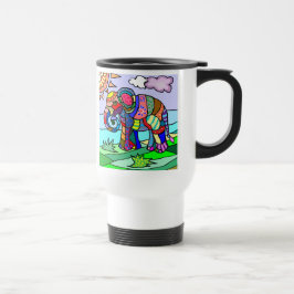 Taza De Viaje Pintura artística abstracta colorida del elefante