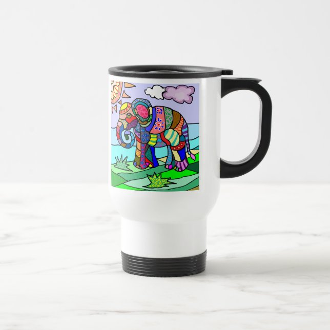 Taza De Viaje Pintura artística abstracta colorida del elefante (Derecha)