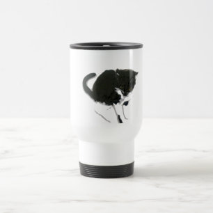 Taza De Viaje Pintura blanco y negro del gato